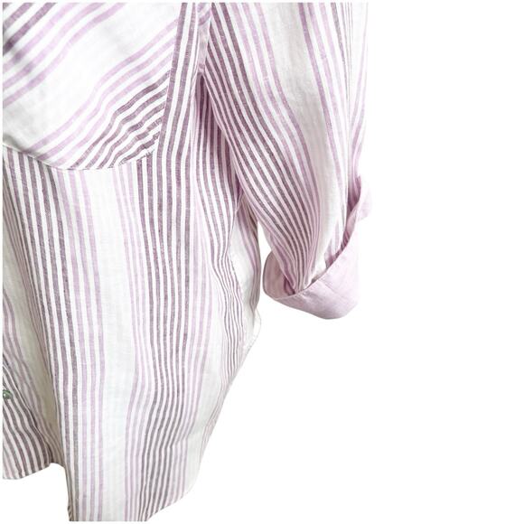 Chico’s Striped Non Iron Fresh Chic 100% Linen Button Down Size 3/XL Purple - Picture 4 of 8